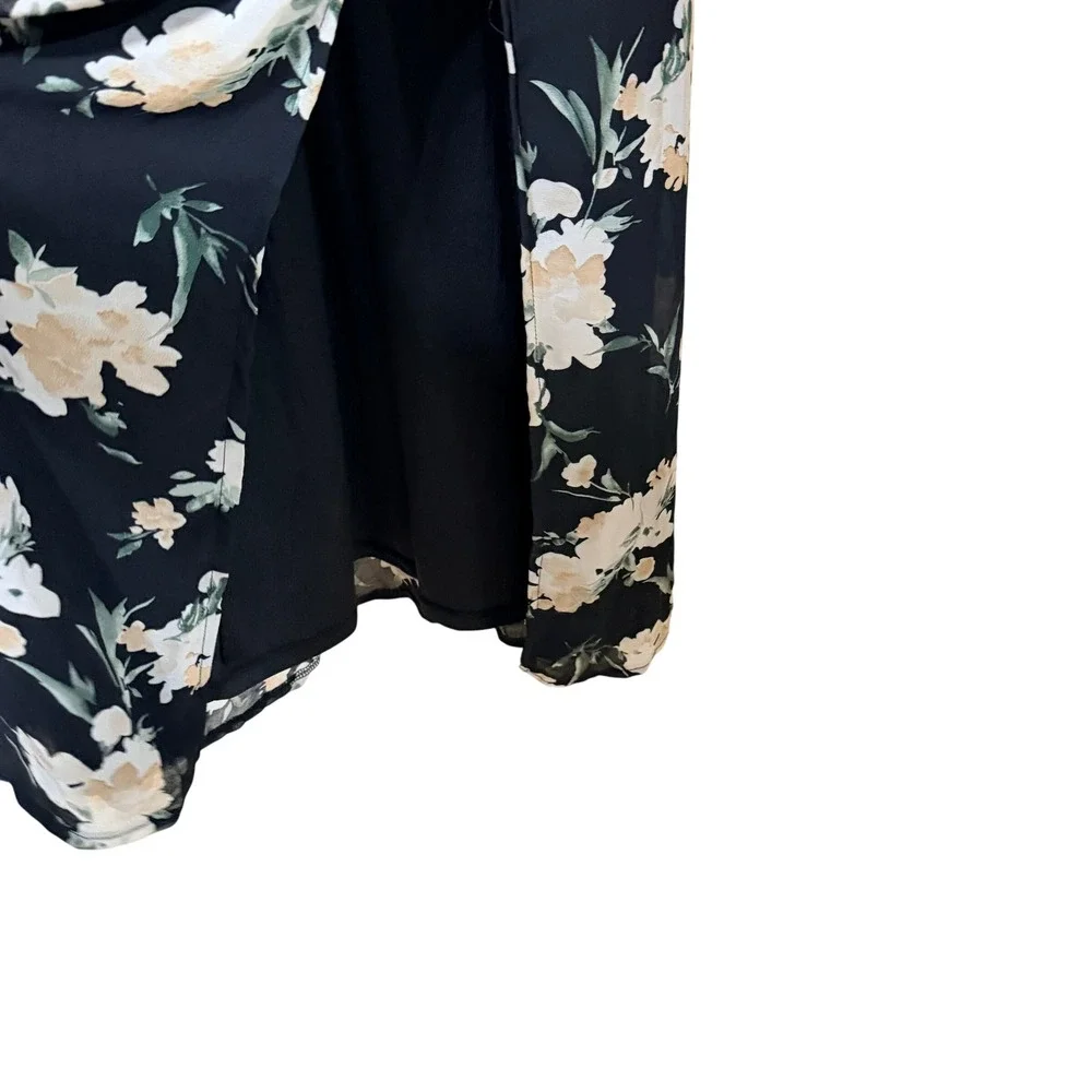 Petal‎ + Pup Womens Black Floral Sweetheart Tie Strap Midi Dress Slit US 12 NEW